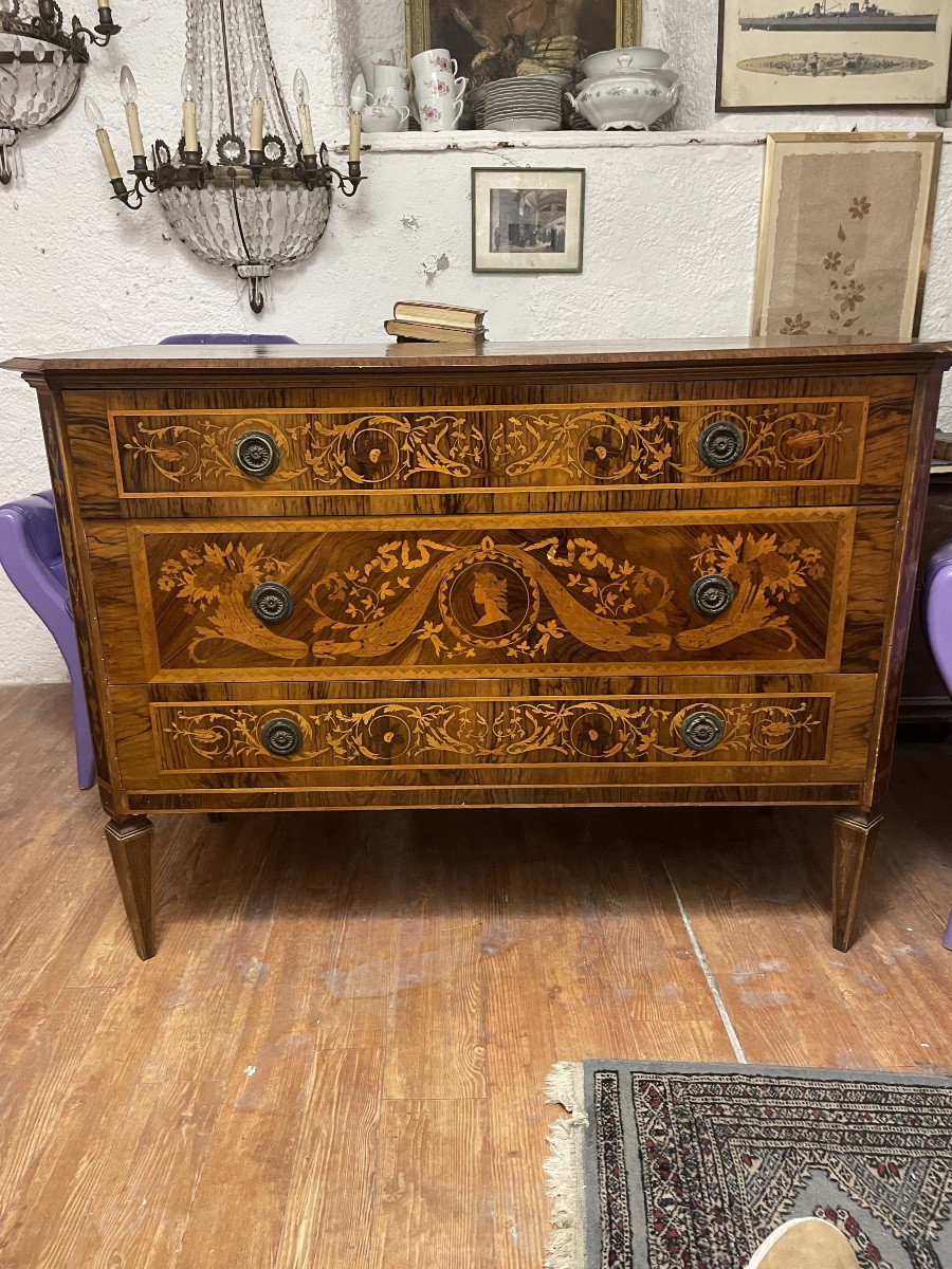 Commode marqueterie italienne styl louis XVI-photo-2