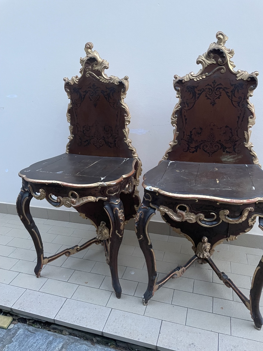 Pair Of Laiquered And Gilded Console Table
