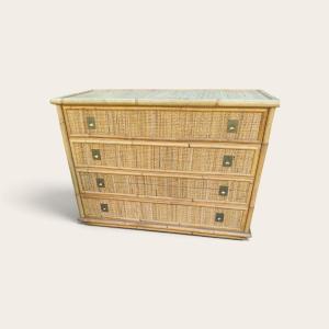Commode en ratin signee Dalvera