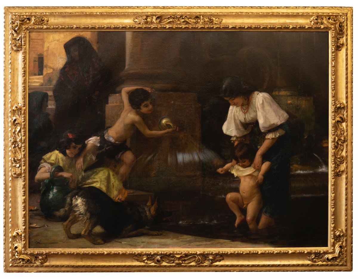 Young Italians At La Fontaine - Hubert-denis Etcheverry (1867-1952)