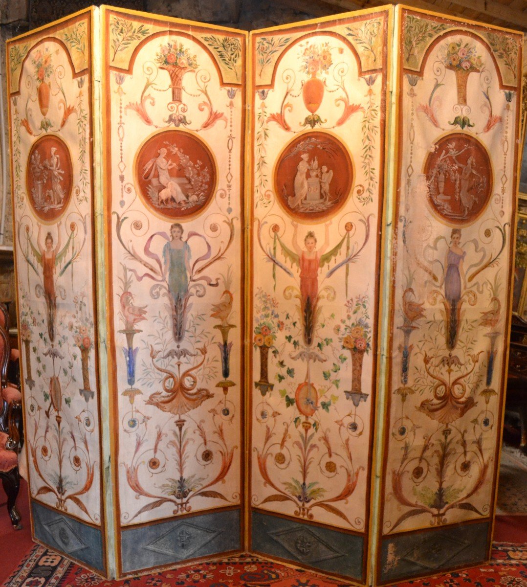 Grand Paravent à 4 vantaux ép. Directoire