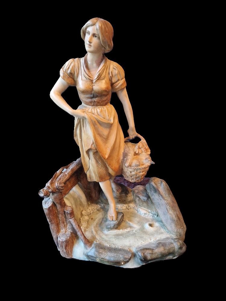 Terracotta By Lorenzo Vergnano 1850-1910 "crossing The Ford"