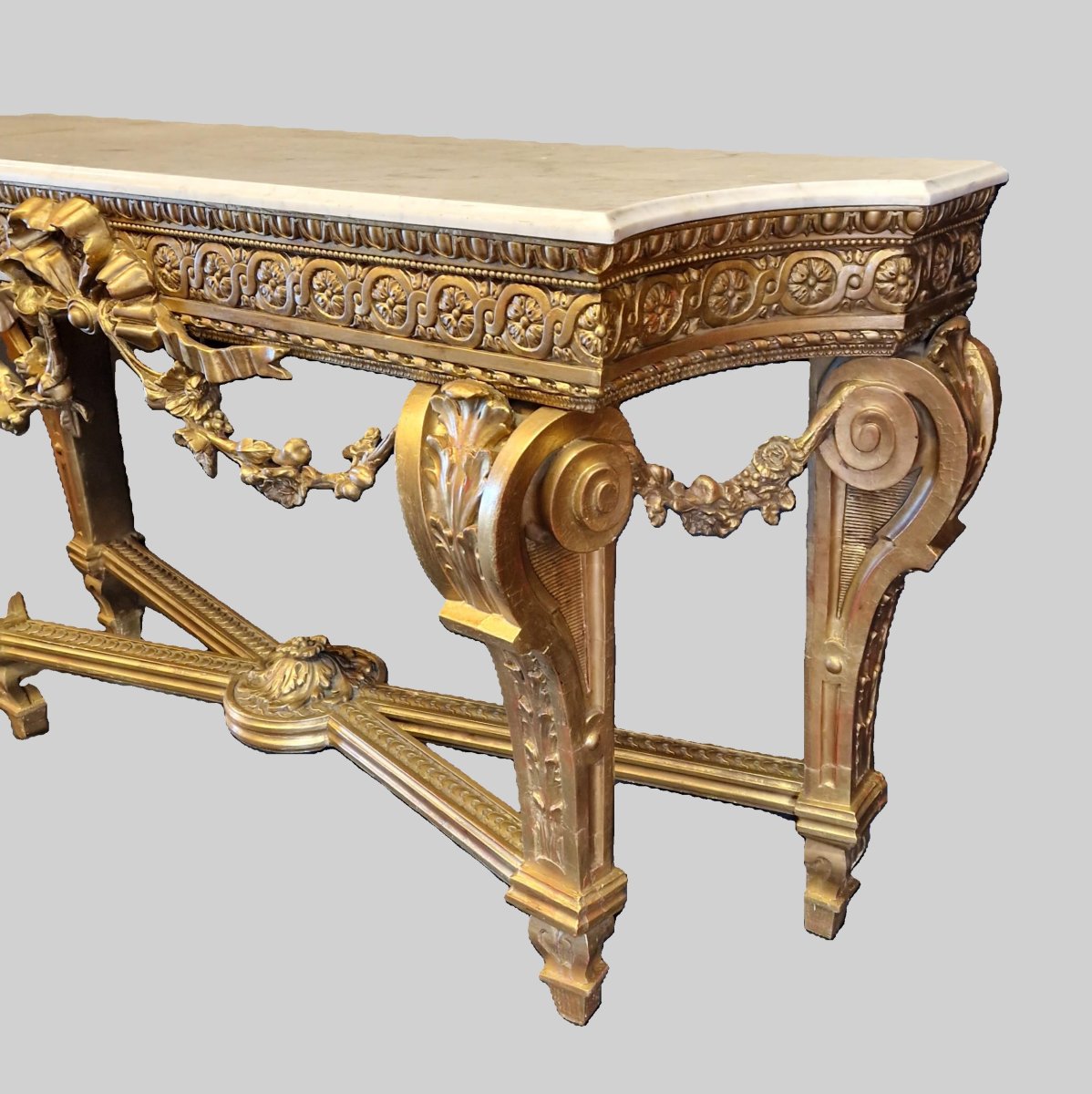 Console De Style Louis XVI En Bois Doré et Sculpté - XIXème Siècle-photo-2