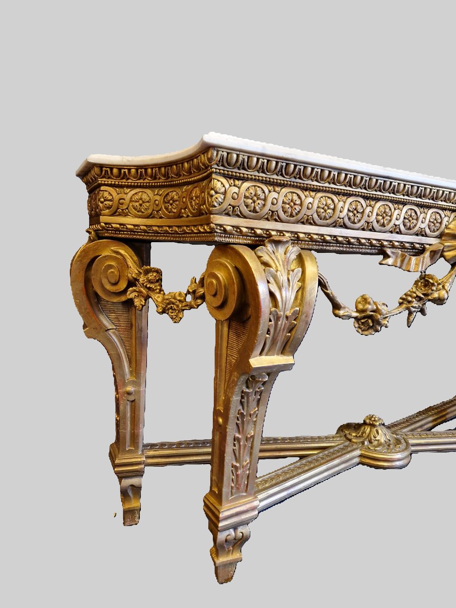 Console De Style Louis XVI En Bois Doré et Sculpté - XIXème Siècle-photo-3