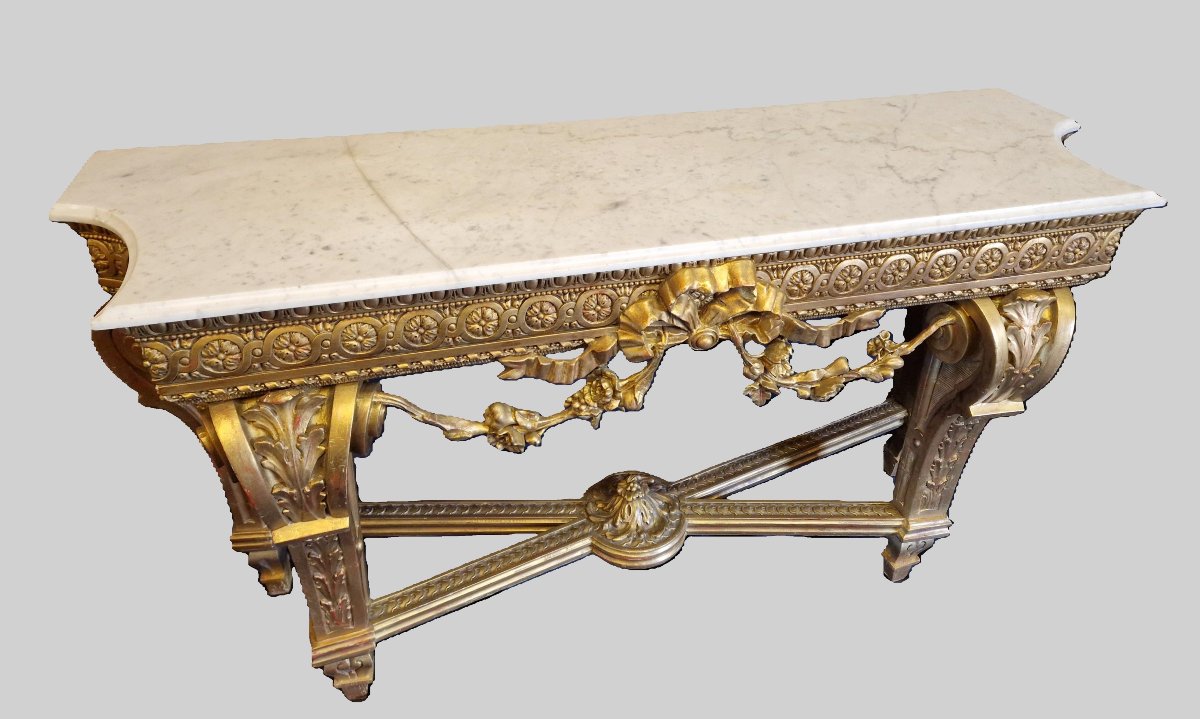 Console De Style Louis XVI En Bois Doré et Sculpté - XIXème Siècle-photo-4