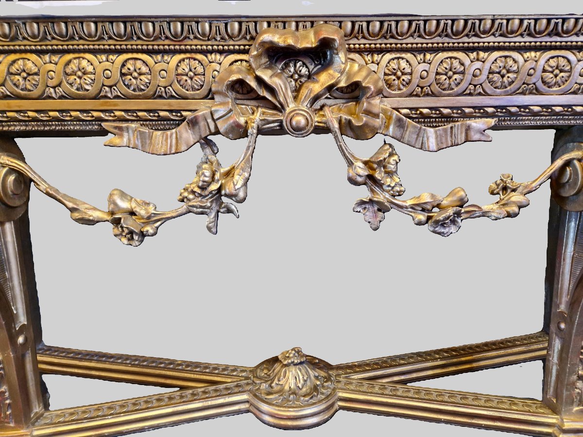 Console De Style Louis XVI En Bois Doré et Sculpté - XIXème Siècle-photo-4