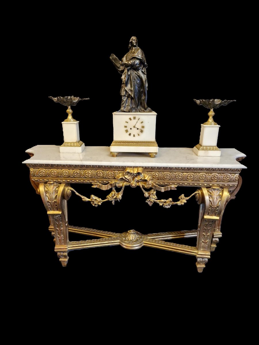 Console De Style Louis XVI En Bois Doré et Sculpté - XIXème Siècle-photo-6