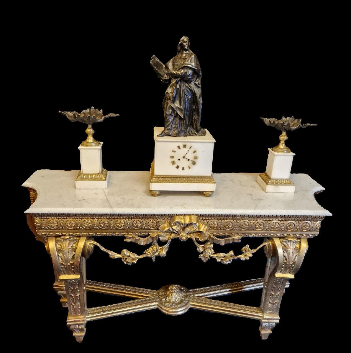 Console De Style Louis XVI En Bois Doré et Sculpté - XIXème Siècle-photo-8