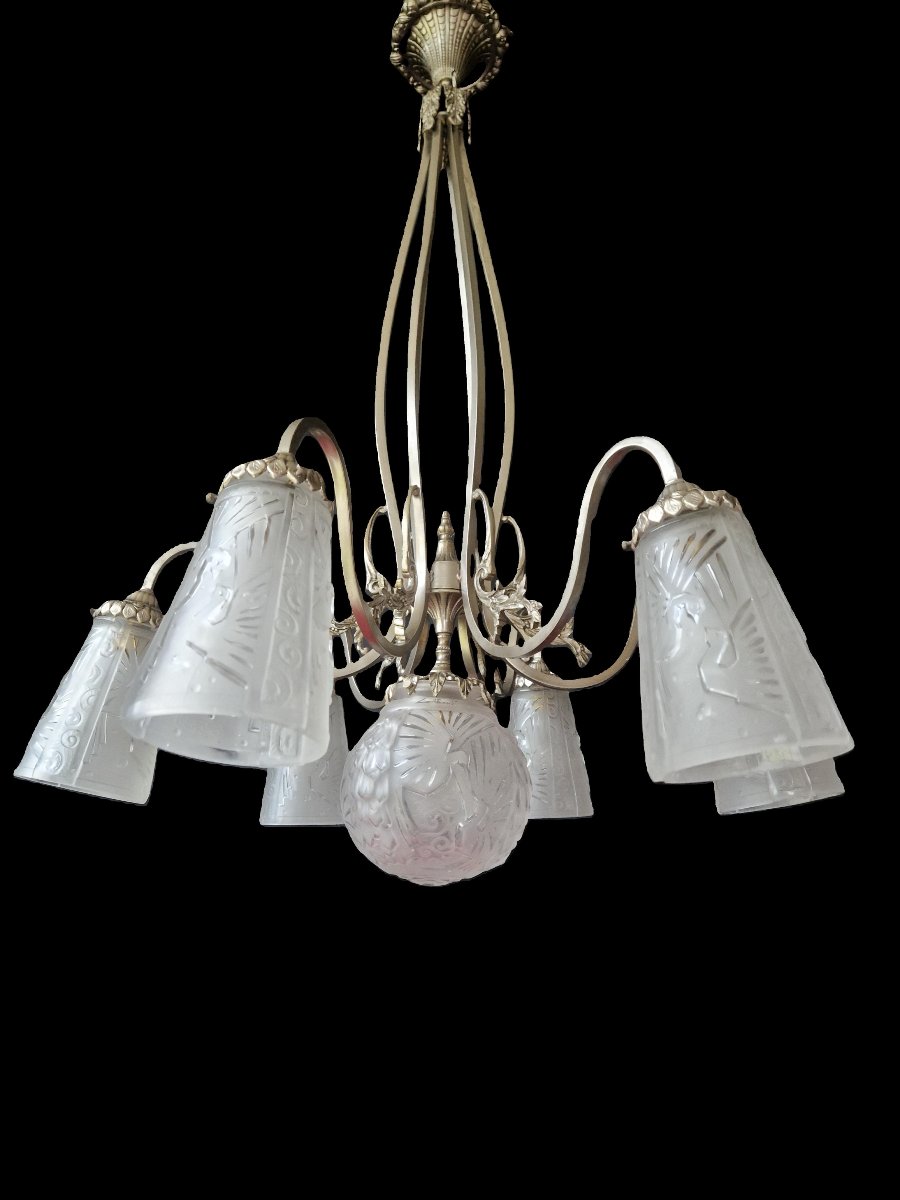Art Deco Chandelier By Muller Frères Lunéville-photo-5