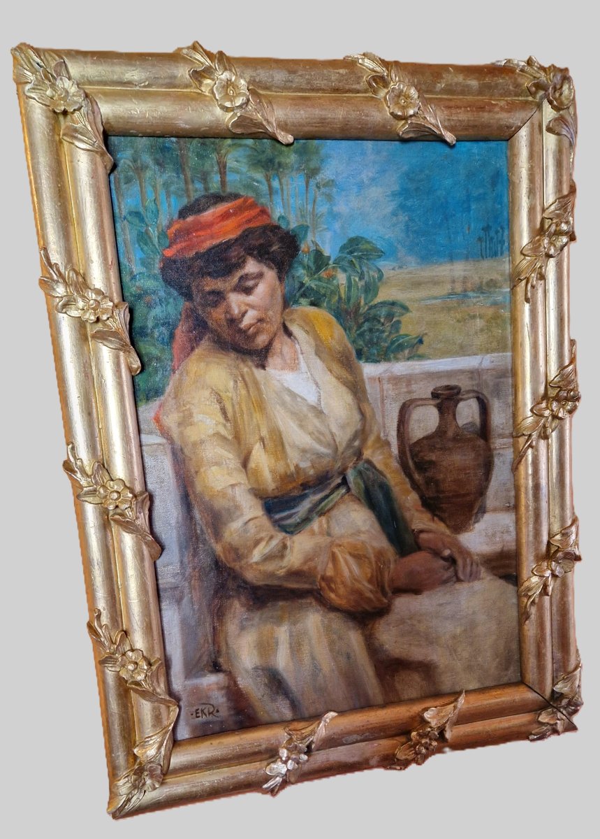 Portrait Orientaliste - XIXème Siècle - " La Mulâtresse" - Monogrammé .EKR.-photo-3