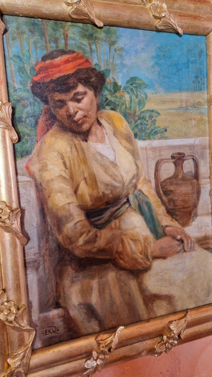 Portrait Orientaliste - XIXème Siècle - " La Mulâtresse" - Monogrammé .EKR.-photo-4