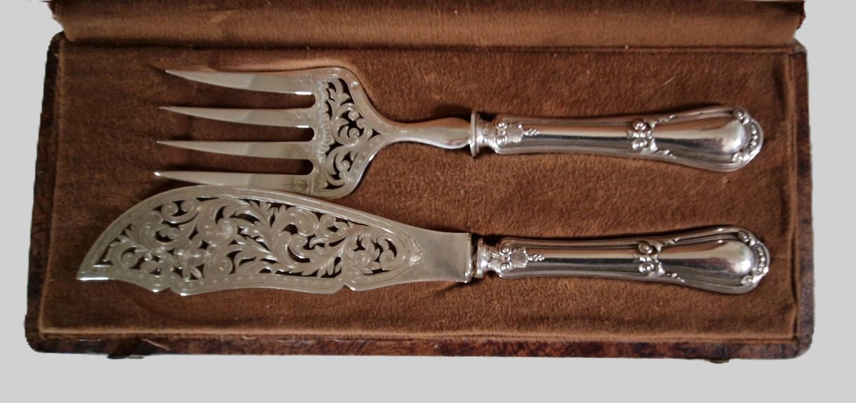 Solid Silver Fish Serving Set - 19th Century-photo-2