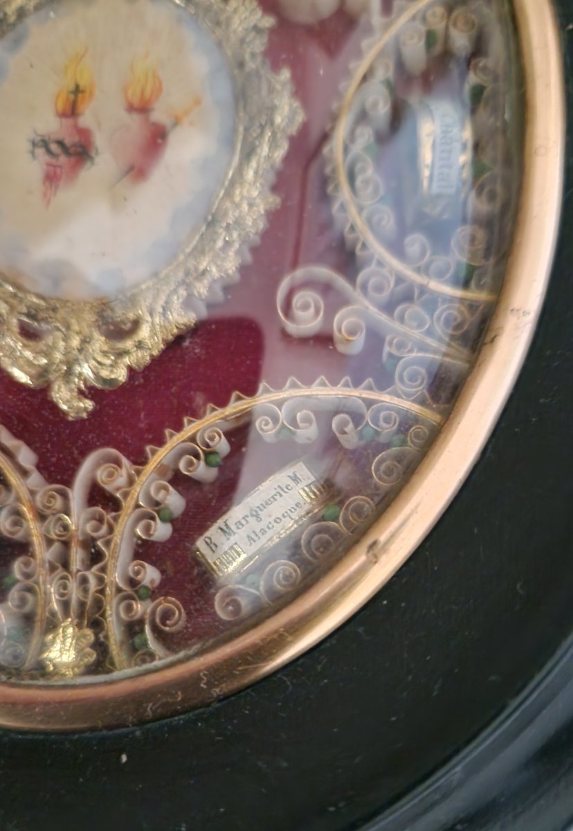 Reliquary Of The Sacred Hearts Of Jesus And Mary - 6 Relics - 19th Century -photo-2