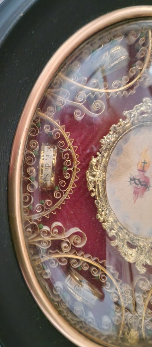 Reliquary Of The Sacred Hearts Of Jesus And Mary - 6 Relics - 19th Century -photo-6