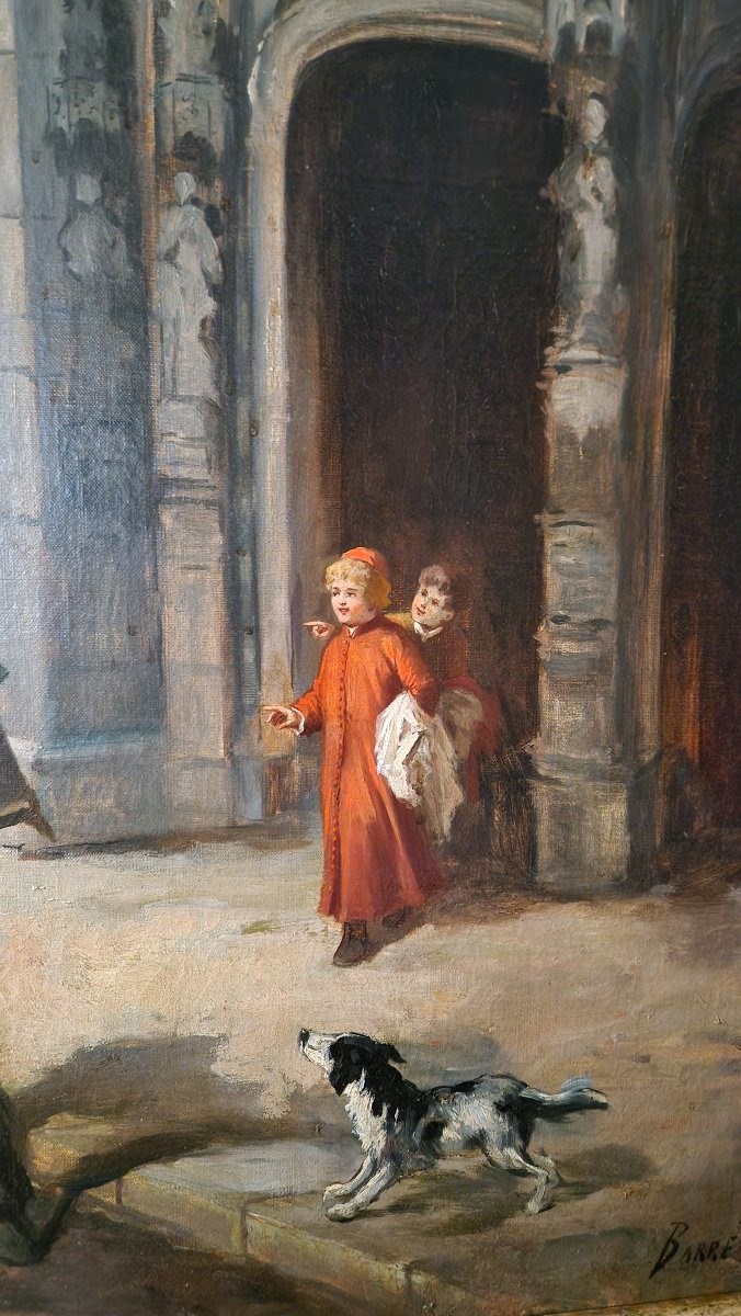 Huile Sur Toile - Le Parvis De L'Eglise - XIXème-photo-3