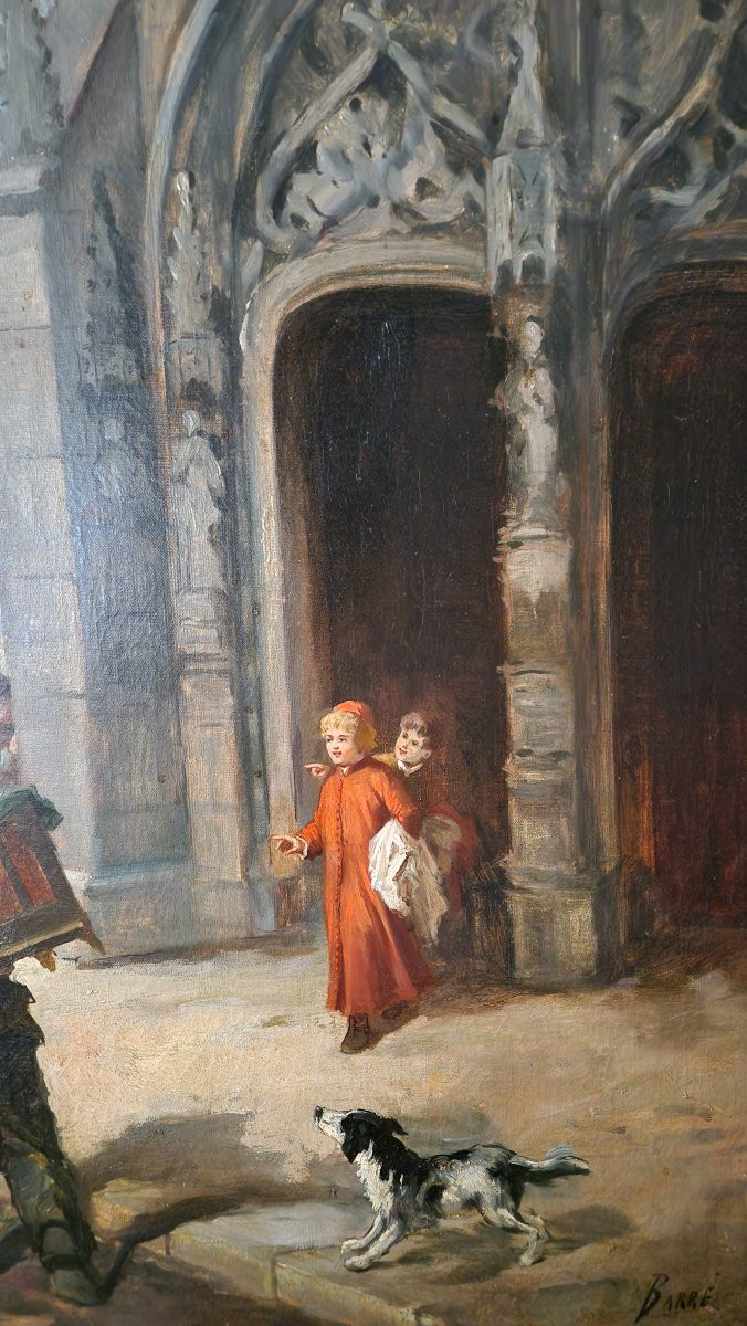 Huile Sur Toile - Le Parvis De L'Eglise - XIXème-photo-1