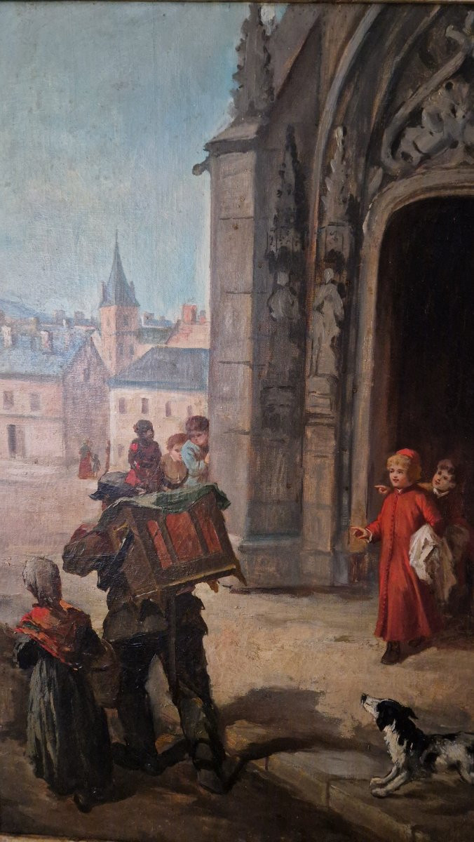 Huile Sur Toile - Le Parvis De L'Eglise - XIXème-photo-2
