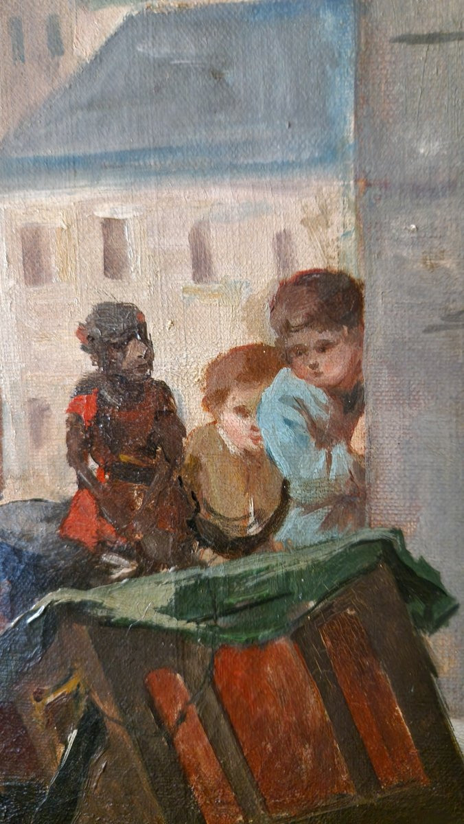 Huile Sur Toile - Le Parvis De L'Eglise - XIXème-photo-5