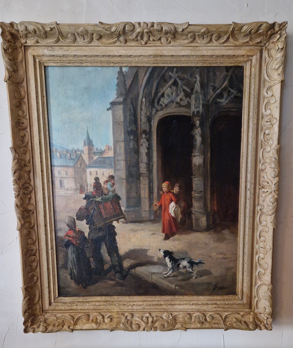 Huile Sur Toile - Le Parvis De L'Eglise - XIXème