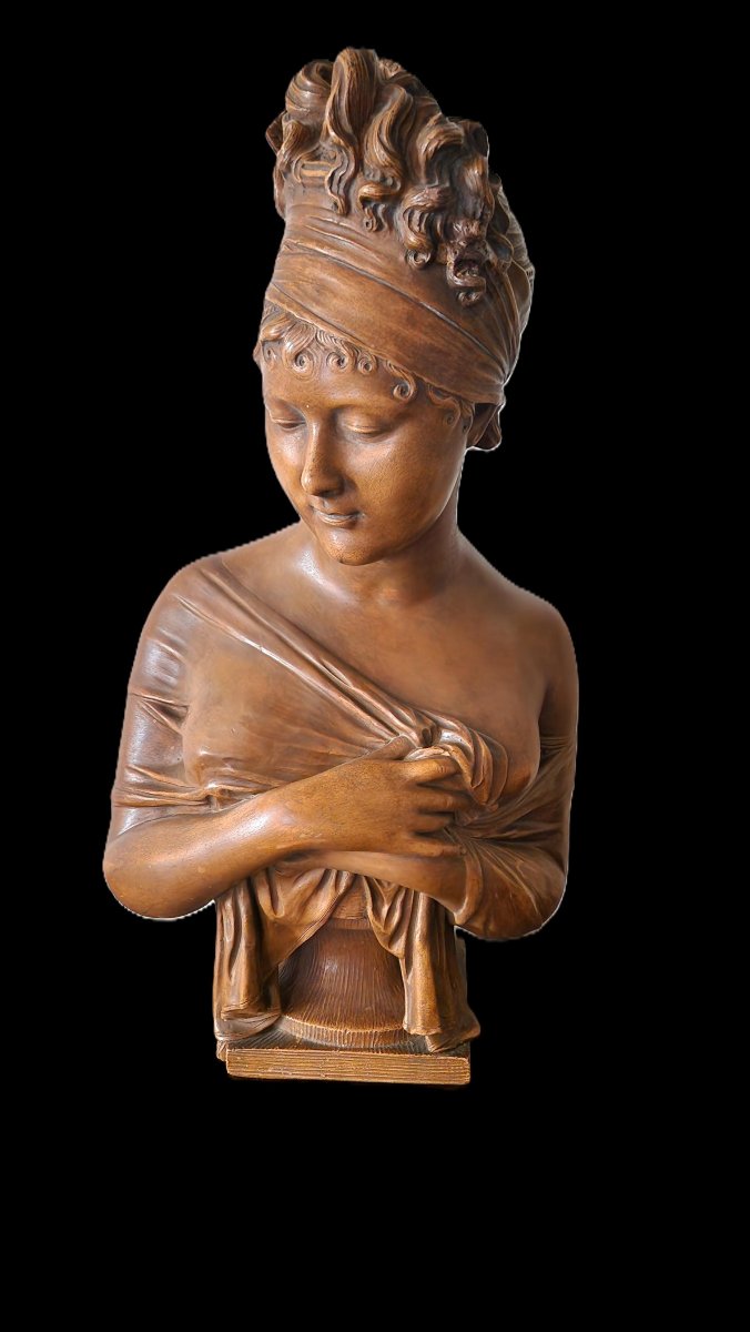 Patinated Terracotta Bust Of Juliette Récamier - After Jean François Houdon - 19th Century-photo-2