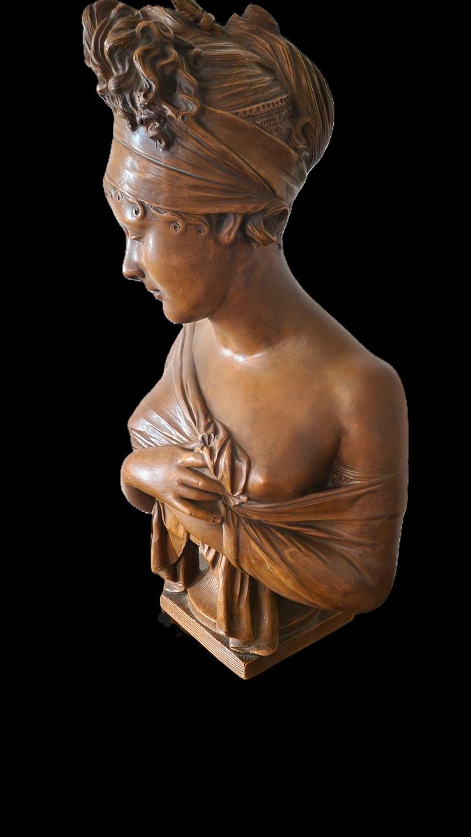 Patinated Terracotta Bust Of Juliette Récamier - After Jean François Houdon - 19th Century-photo-3