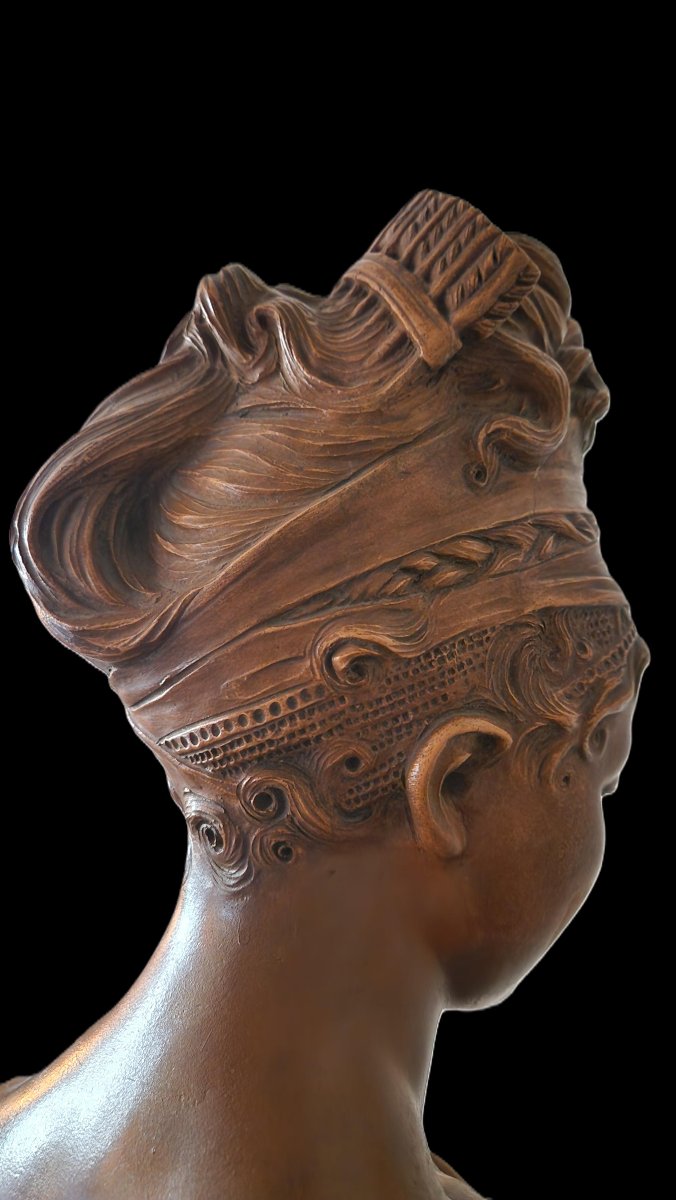 Patinated Terracotta Bust Of Juliette Récamier - After Jean François Houdon - 19th Century-photo-3