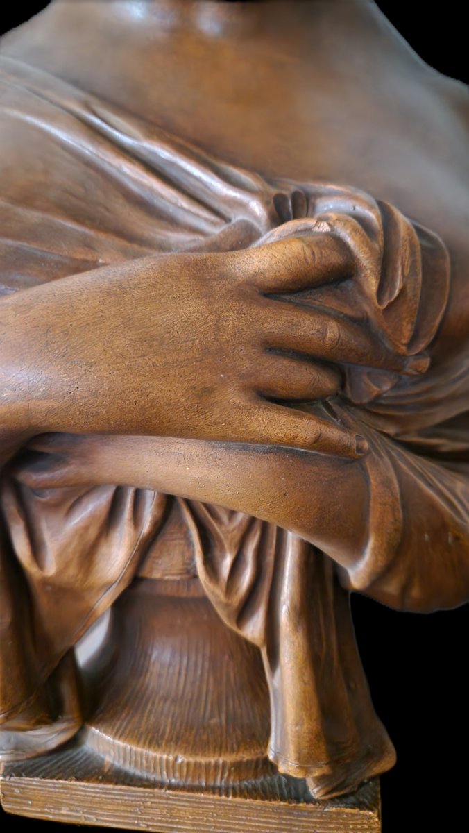 Patinated Terracotta Bust Of Juliette Récamier - After Jean François Houdon - 19th Century-photo-4