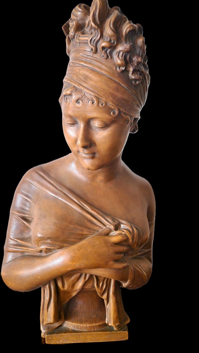 Patinated Terracotta Bust Of Juliette Récamier - After Jean François Houdon - 19th Century