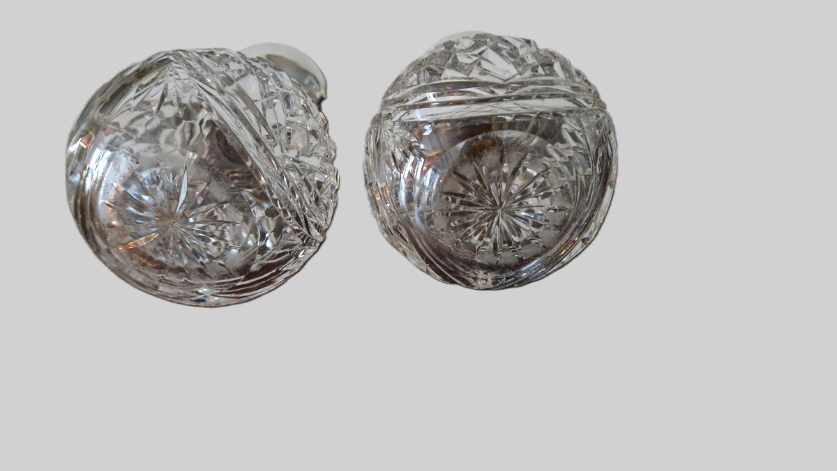 Paire De Flacons A Parfum En Cristal Et argent Massif - XIXème-photo-2