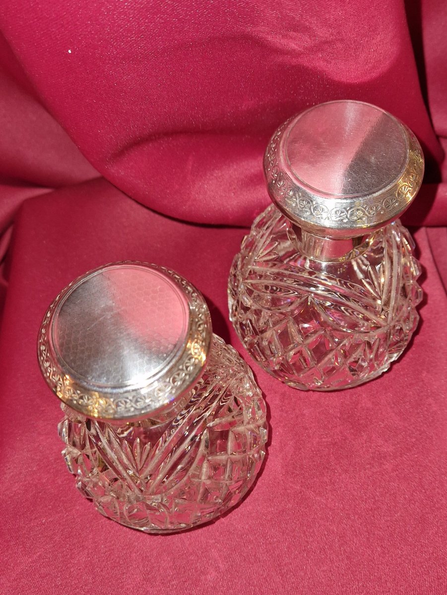 Paire De Flacons A Parfum En Cristal Et argent Massif - XIXème-photo-3