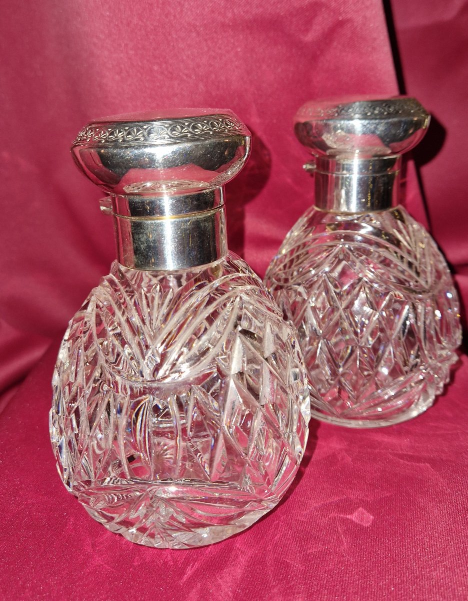 Paire De Flacons A Parfum En Cristal Et argent Massif - XIXème-photo-4