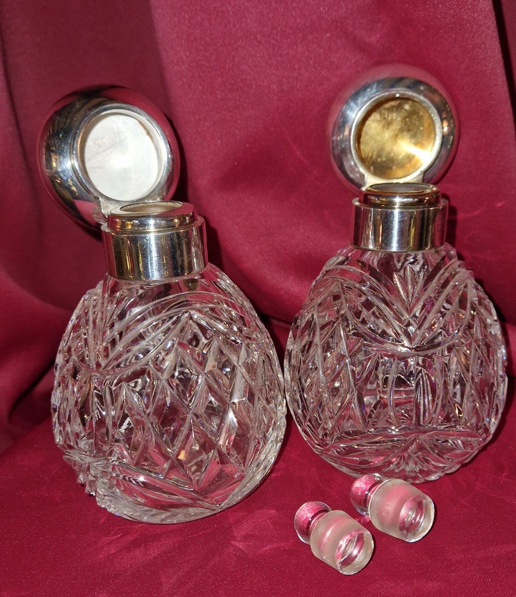 Paire De Flacons A Parfum En Cristal Et argent Massif - XIXème-photo-5