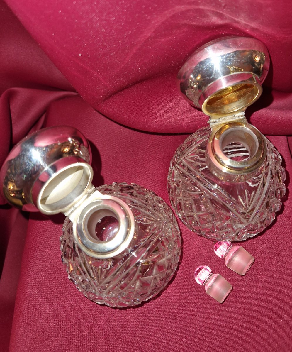 Paire De Flacons A Parfum En Cristal Et argent Massif - XIXème-photo-6