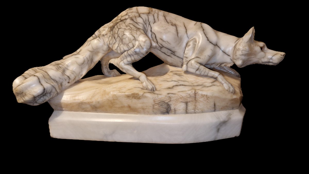 Sculpture En Marbre - Loup à L'Affût-photo-1
