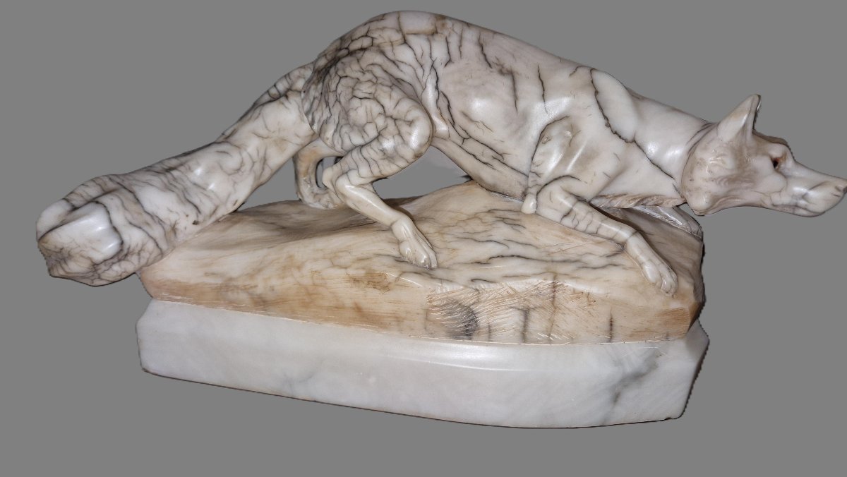 Sculpture En Marbre - Loup à L'Affût-photo-8