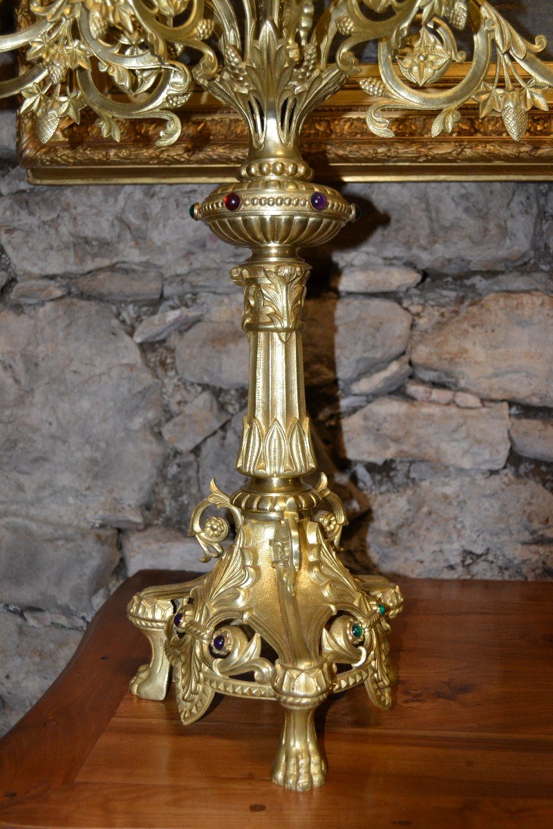 Pair Of Candlesticks In Gilt Bronze - 1m08 High-photo-2