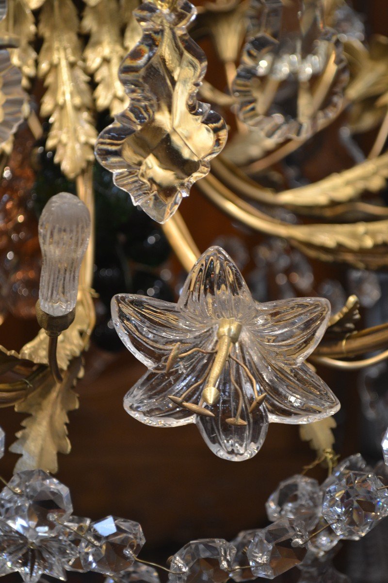 Lustre d'Eglise Du XIXème Siècle, En Bronze Et Cristal-photo-3