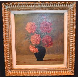 Still Life “carnations” Signed Robert Brissard”