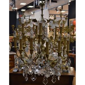 XIXth Century Church Chandelier, In Bronze And Crystal