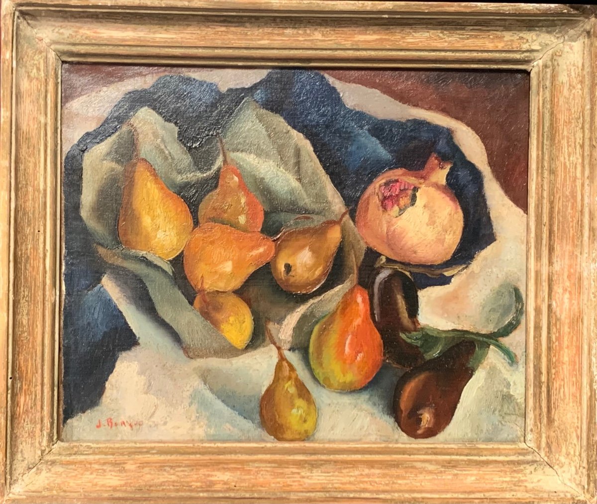 Jean Berque (1896 - 1954) "Nature morte aux poires et aux aubergines"