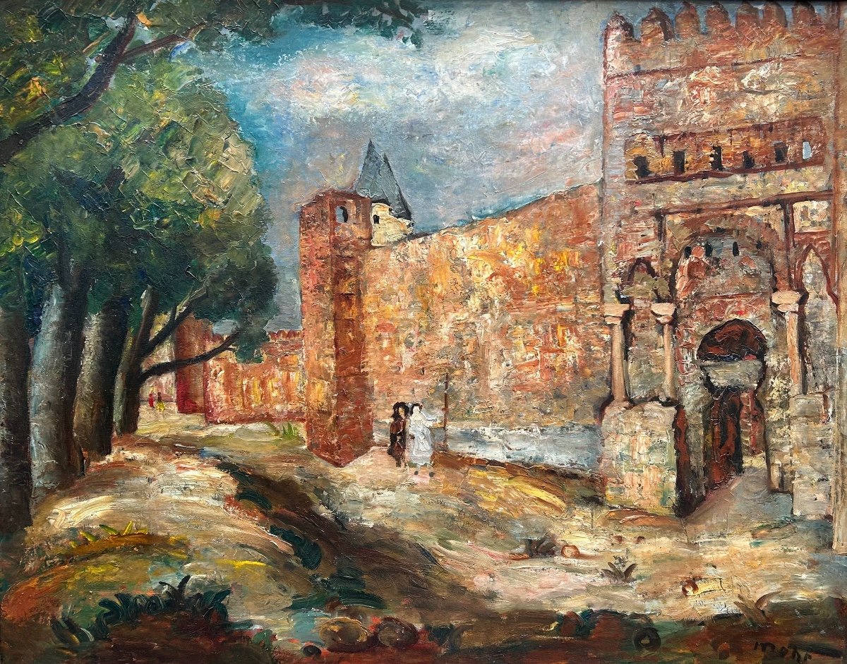 Alexander Mohr (Trèves 1892 - Athènes 1974) "Vue d'une porte fortifiée de Tolède" c. 1930-photo-2