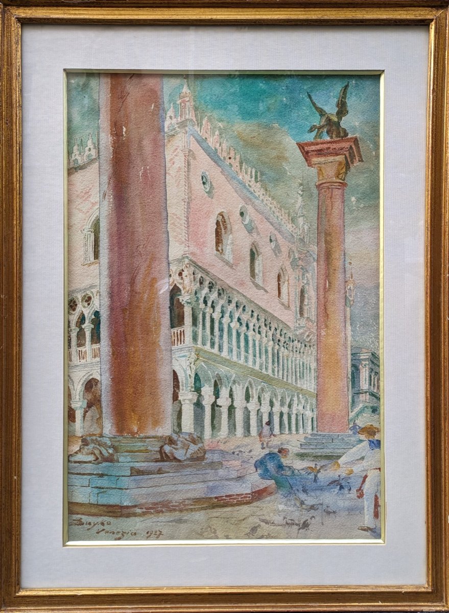 Boleslas Buyko (1876-1940) Piazzetta et le palais des Doges à Venise-photo-2