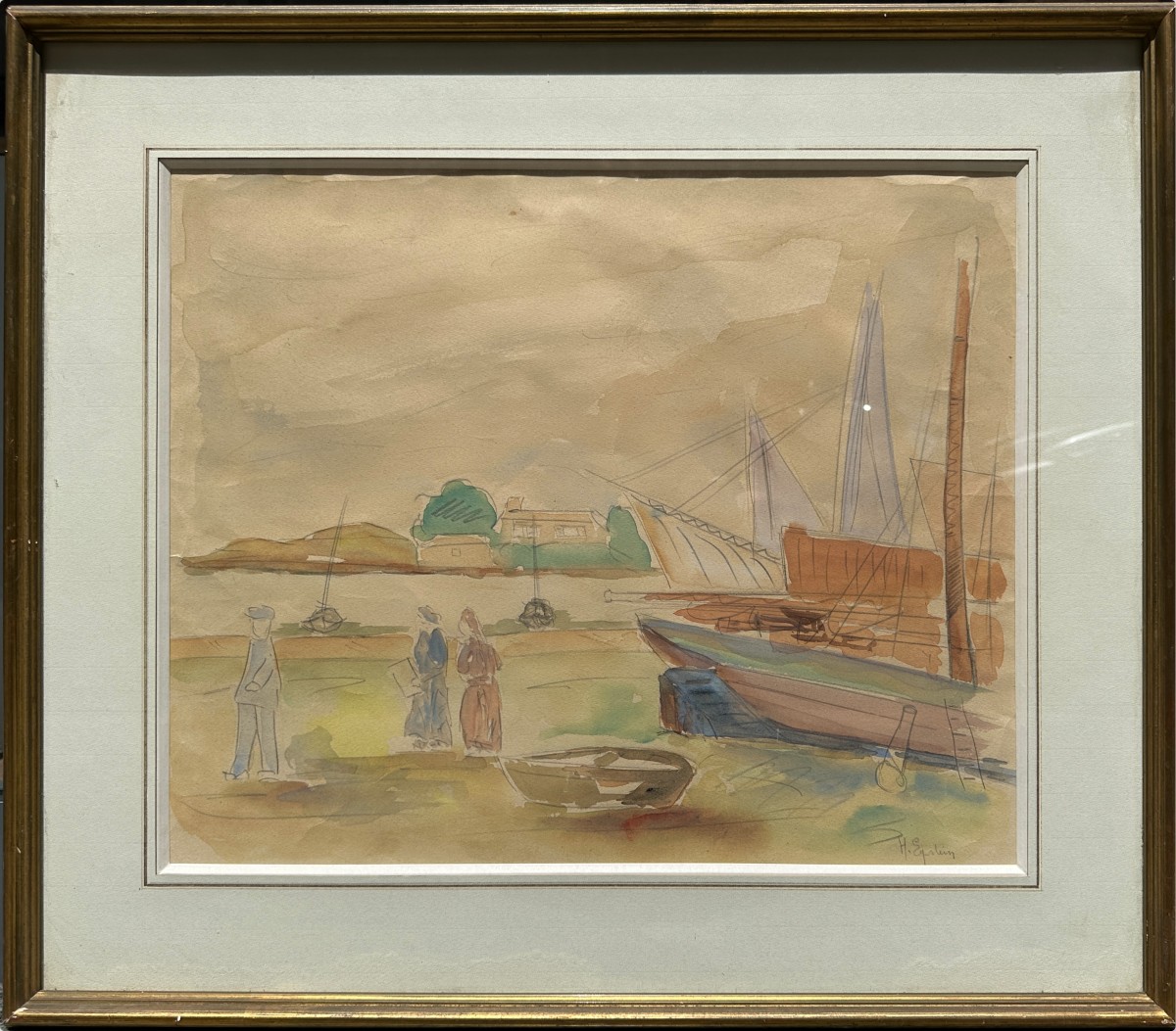 Henri Epstein (1891-1944), Walk Near The Boats At Low Tide-photo-2