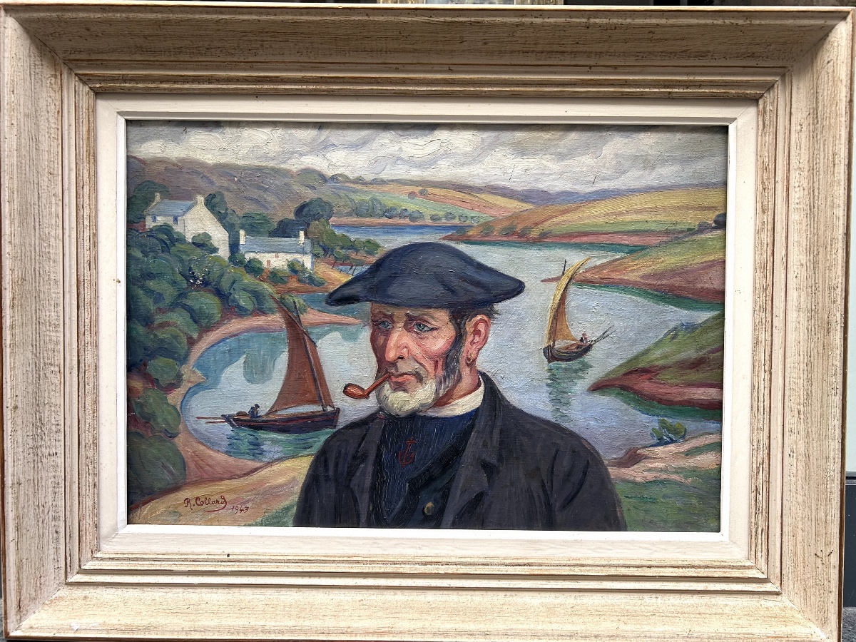 R Collard The Breton Sailor On The Riverbank Oil On Canvas 1943-photo-4