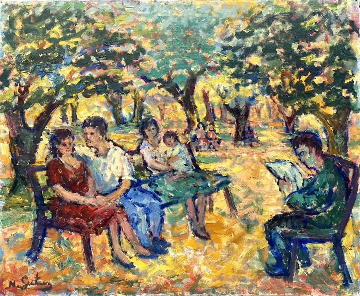 Nathan Gutman (1914-1990) Scène de parc Pologne Varsovie 