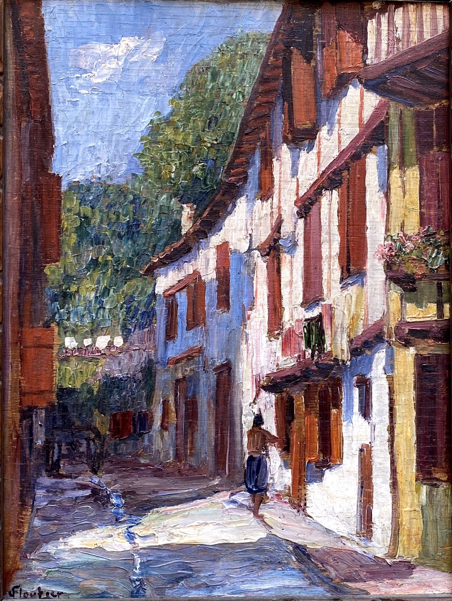 Louis Floutier (1882-1936) Femme dans la rue Agorette à Ciboure-photo-4