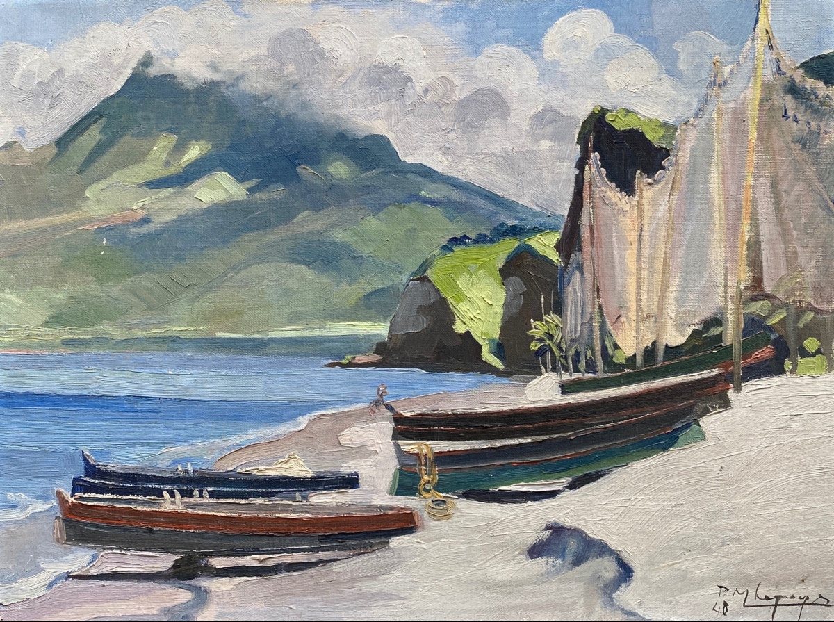 Paul Marie Lepage (1909-1976) Plage et bateau de pêche en Martinique