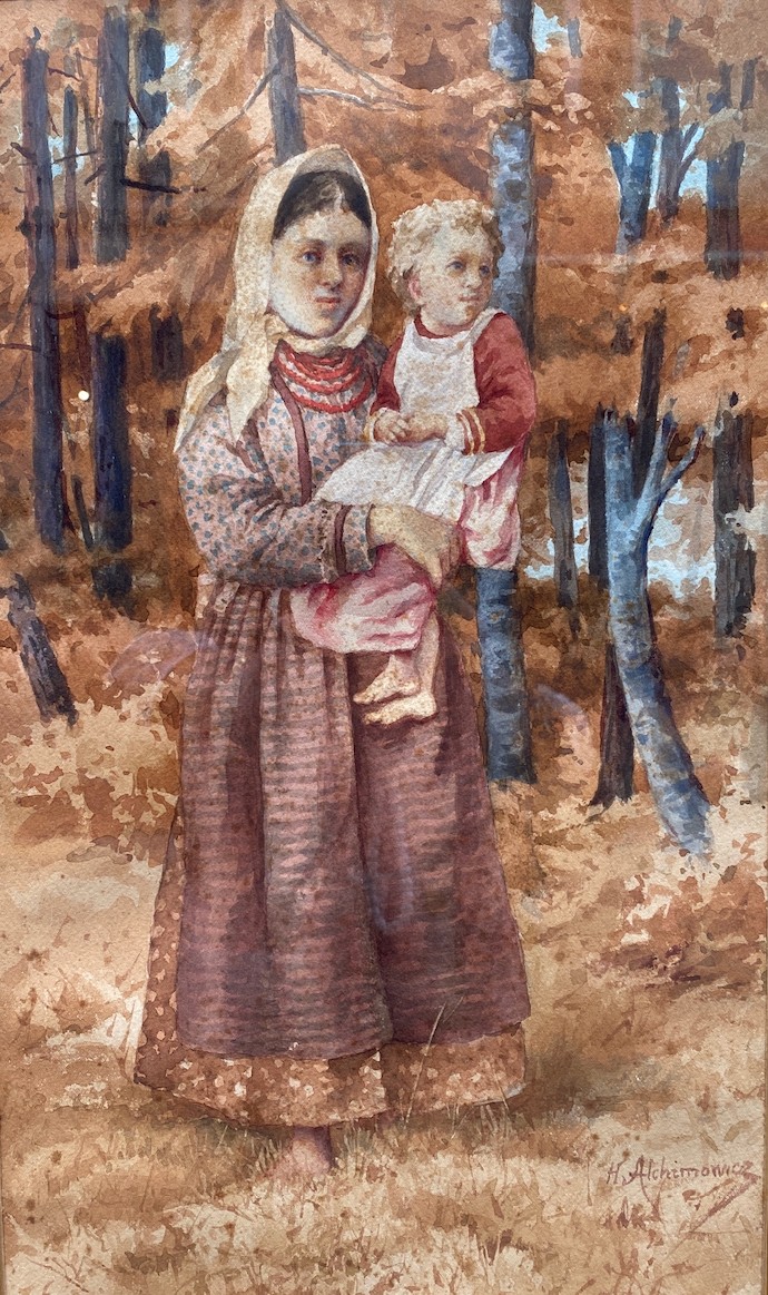 Hyacinthe Alchimowicz (1841-c.1900) Dziembrów Belarus Portrait Of A Mother And Child 