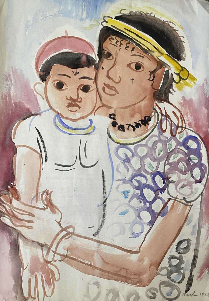Ladislas Laszlo Barta (1902-1961) Portrait d'une mère et son enfant 