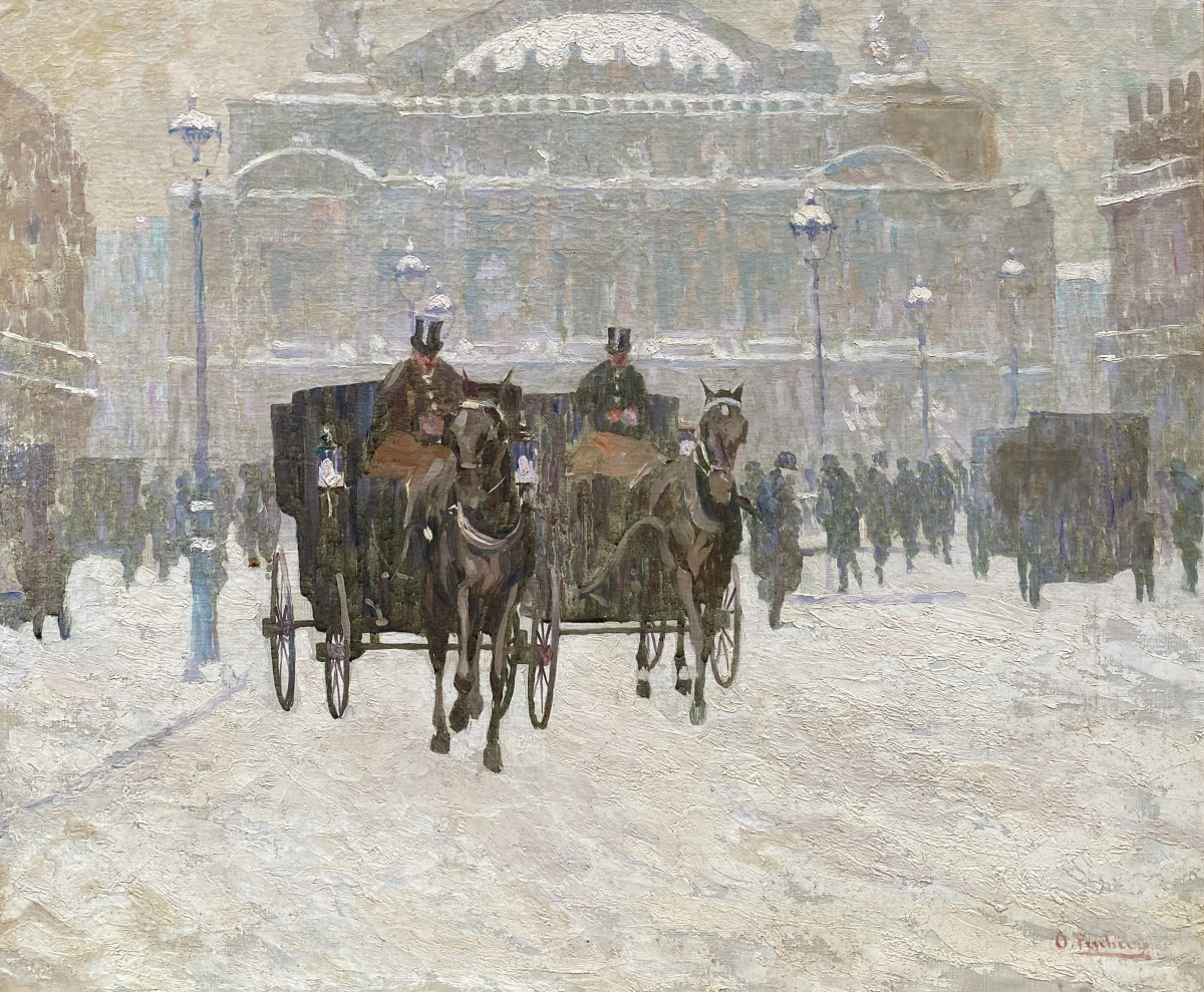 Osvaldo Pinheiro (1890-1923) Brazil Horse-drawn Carriages In Front  The Opera Garnier In Paris